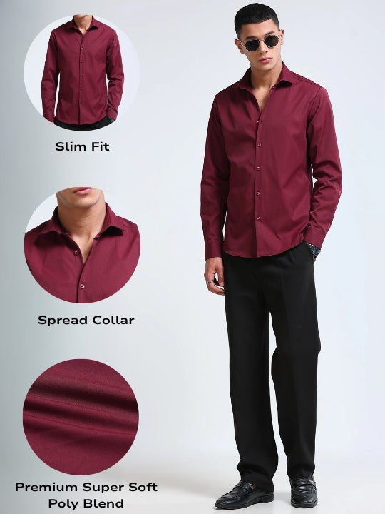 Men Maroon Casual Solid Shirt