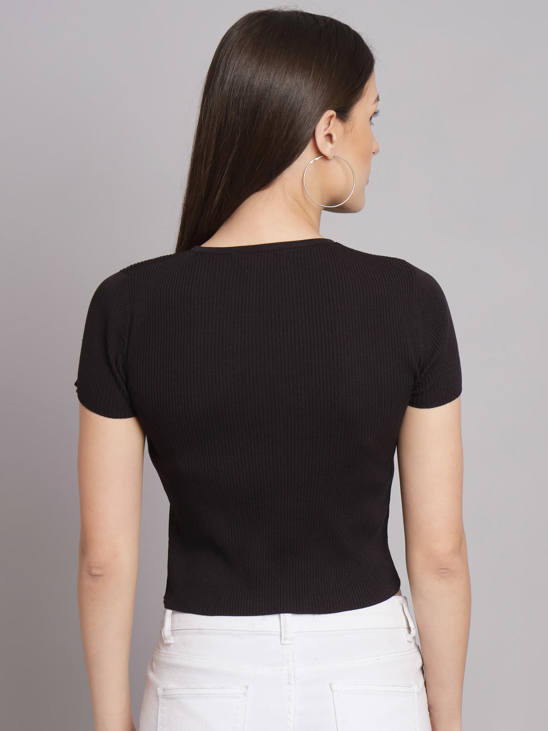 Women Black Round Neck Top