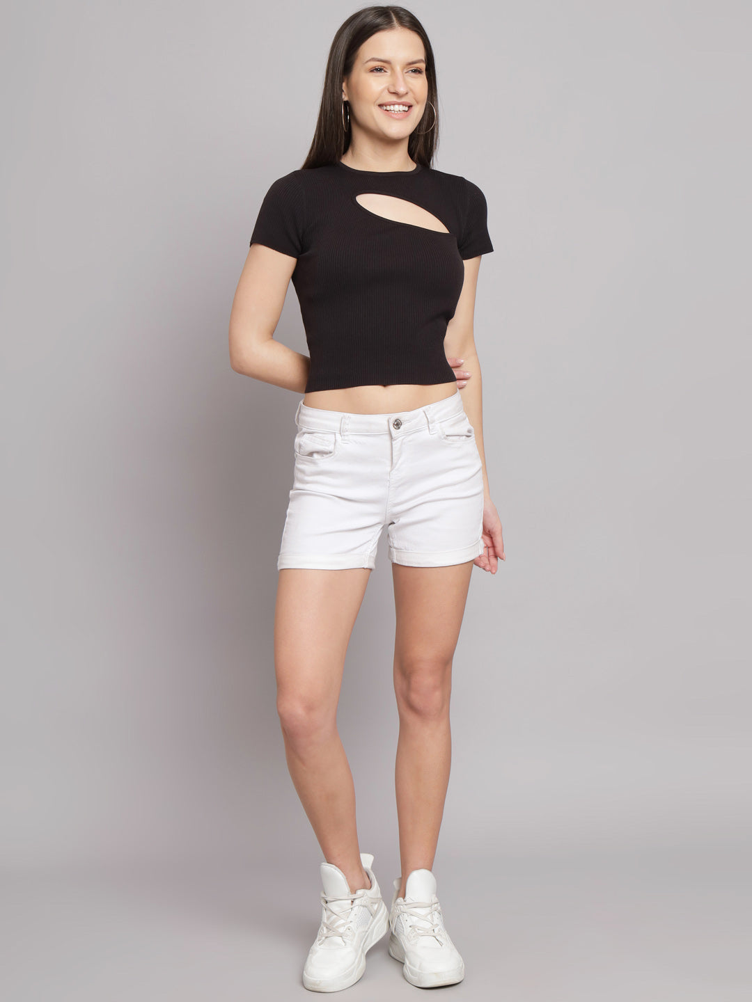 Women Black Round Neck Top