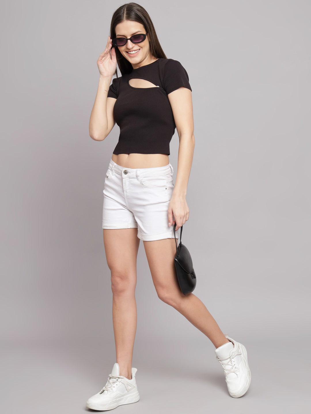 Women Black Round Neck Top