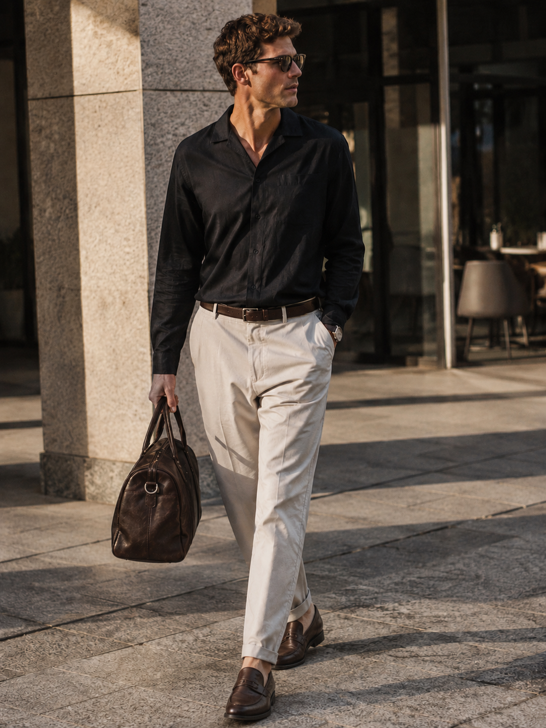 Men Cream Tailored Fit Trousers