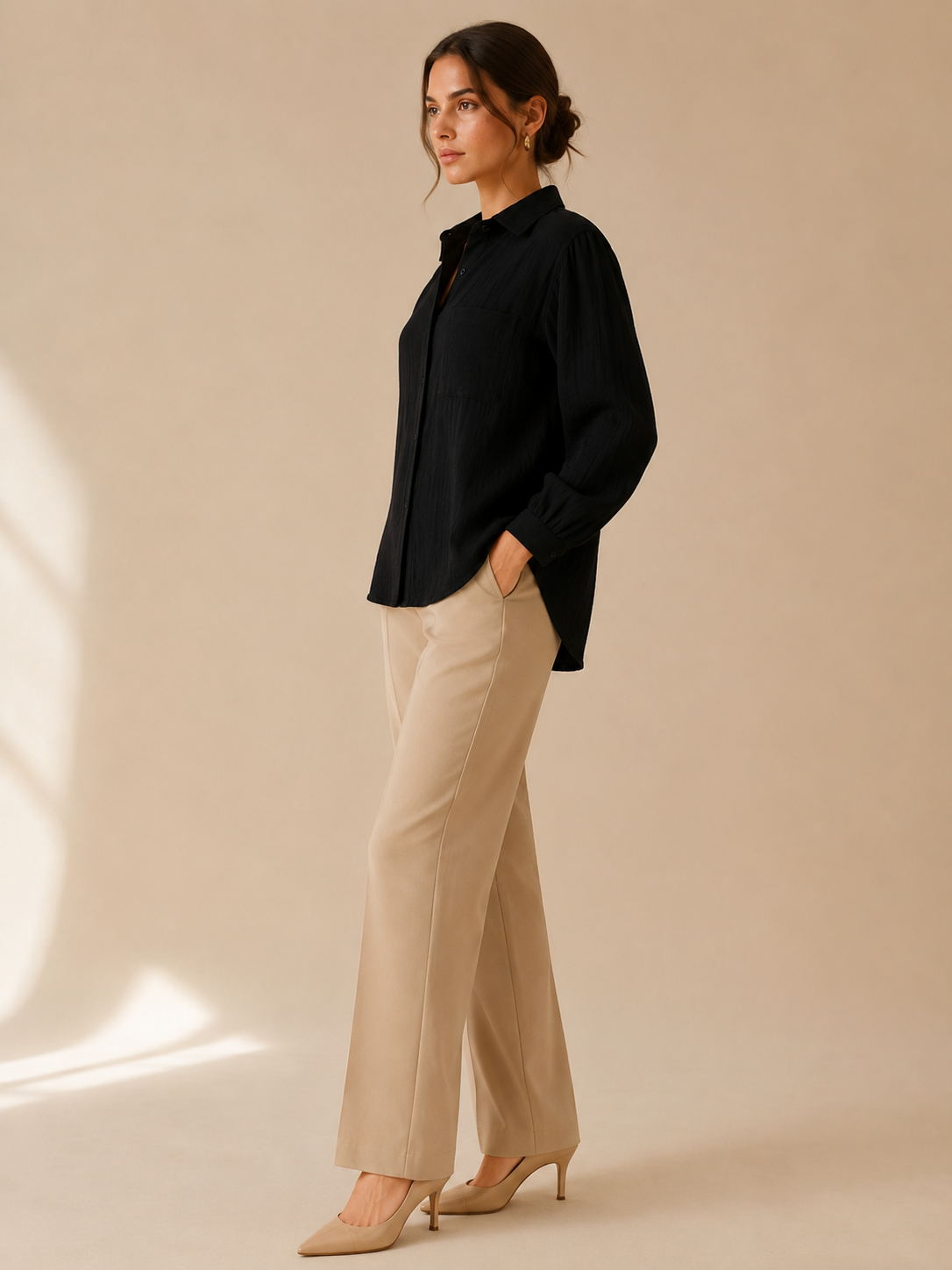 Women Black Double Gauze Comfort Shirt