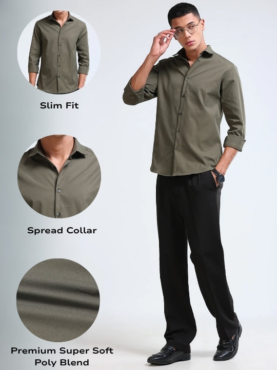 Men Olive Casual Solid Shirt