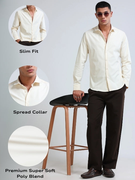 Men Off White Casual Solid Shirt