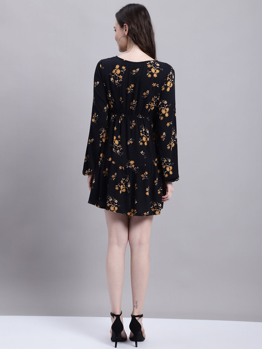 Women Black Floral Skater Dress