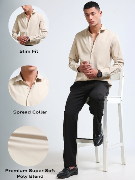 Men Beige Casual Solid Shirt