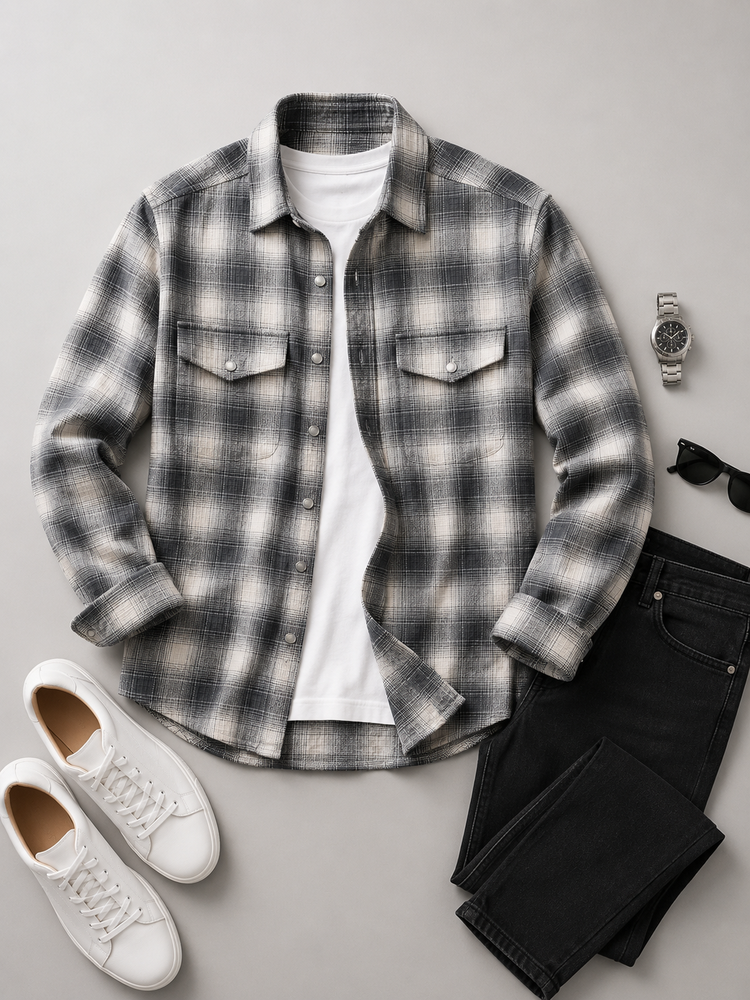 Men Grey Soft Check Shirt
