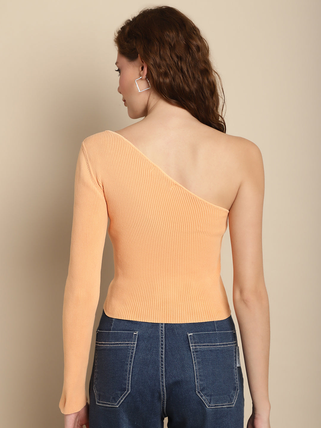 Women Orange One Shoulder Top