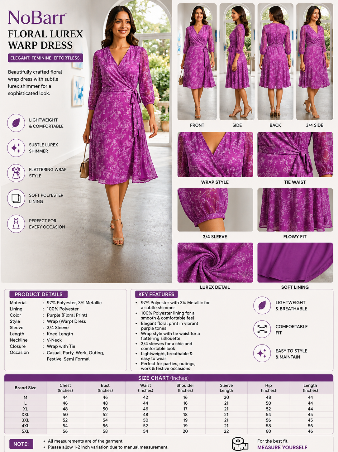 Women Purple Lurex Wrap Dress