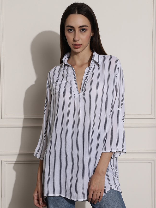 Women White Striped Regular Fit Top