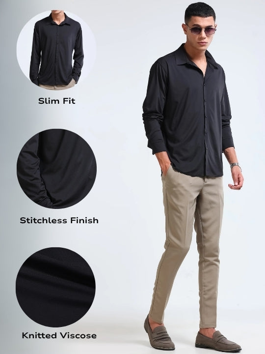 Men Black Knitted Viscose Shirt