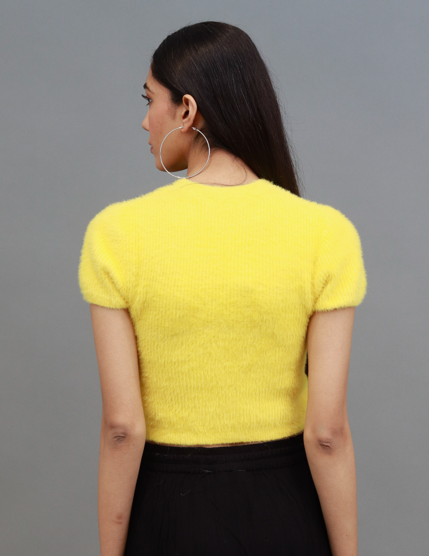 yellow fur crop top