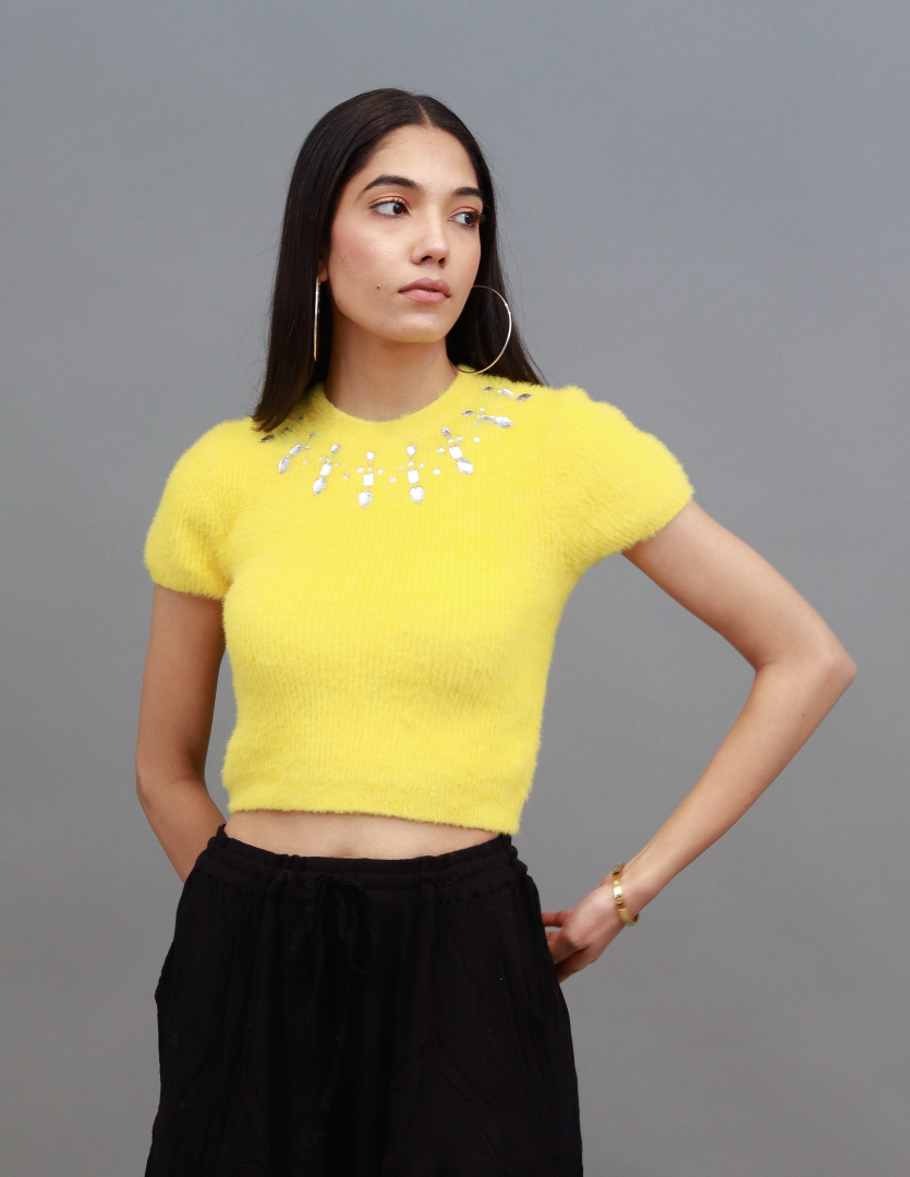 yellow fur crop top