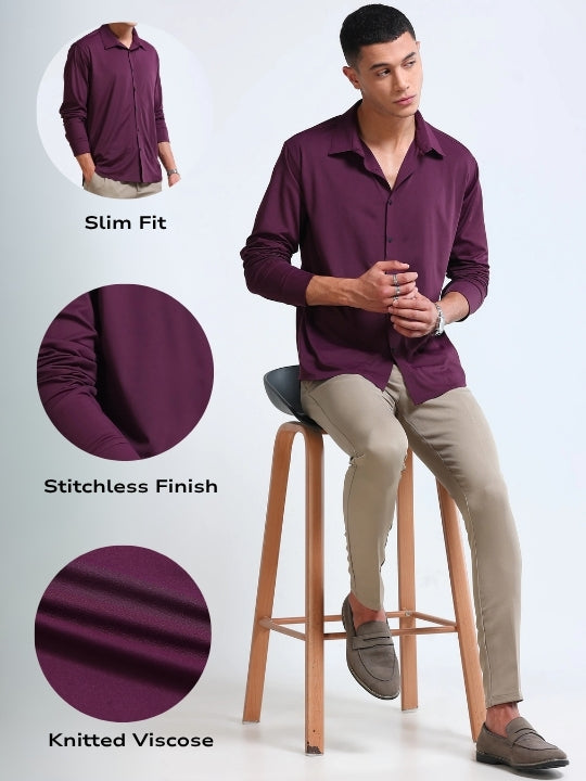 Men Purple Knitted Viscose Shirt