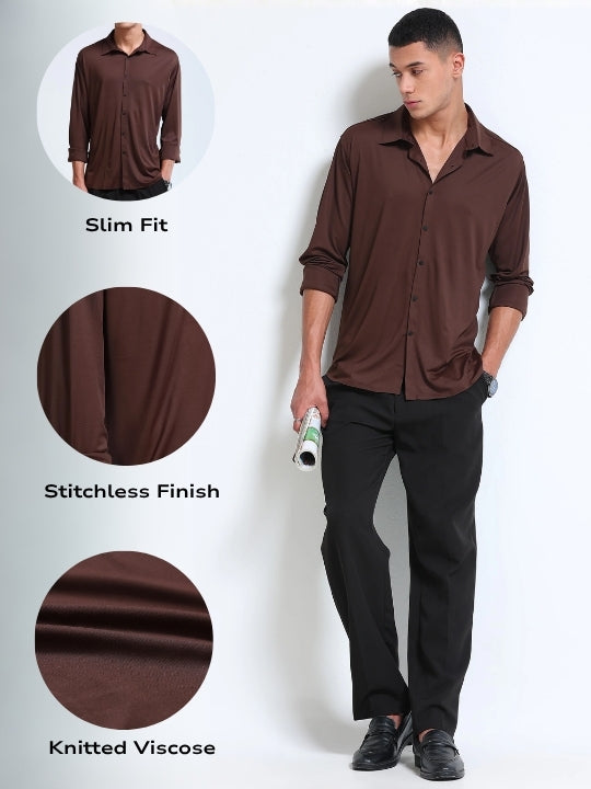 Men Brown Knitted Viscose Shirt