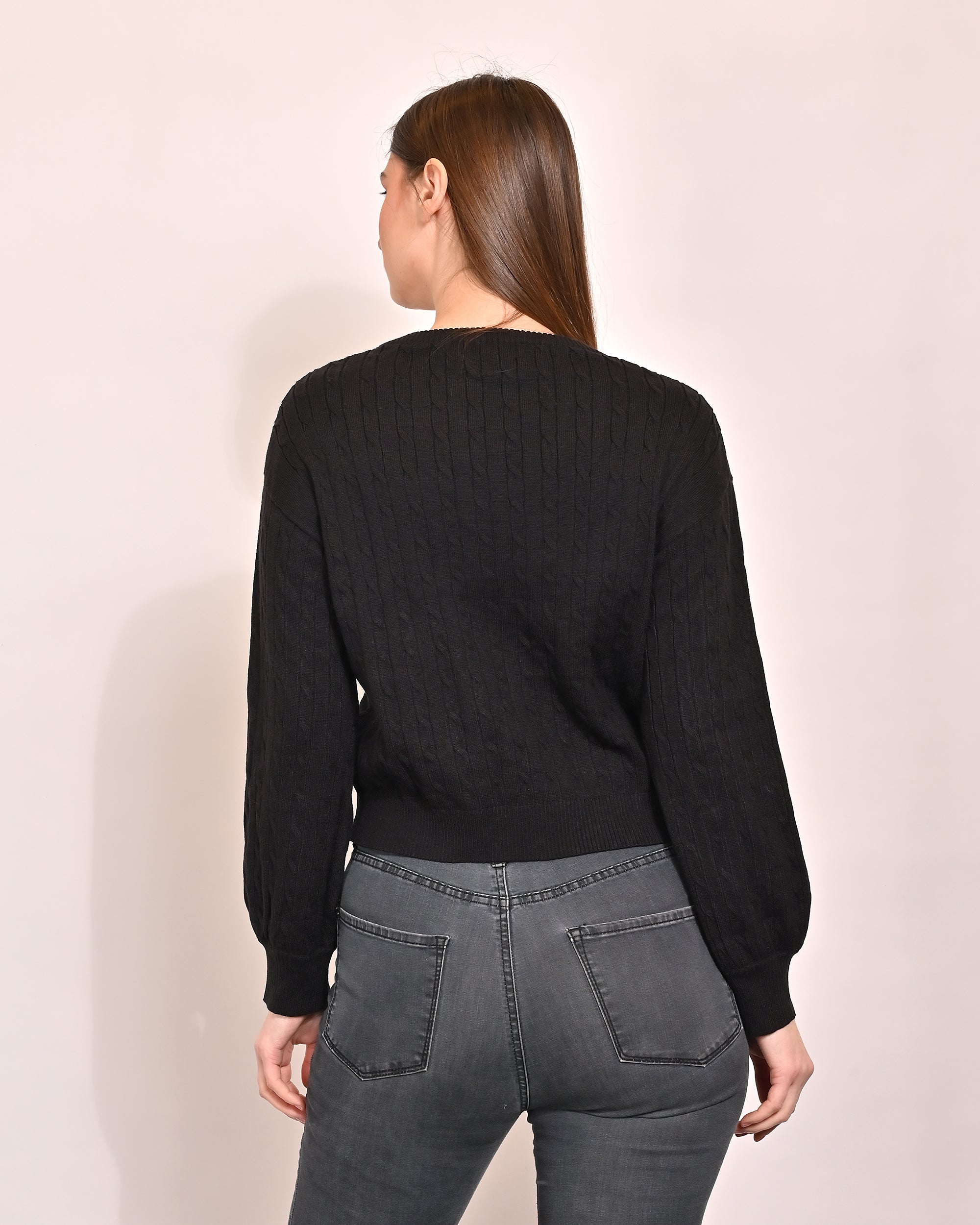 Women Black Acrylic Crop Sweater