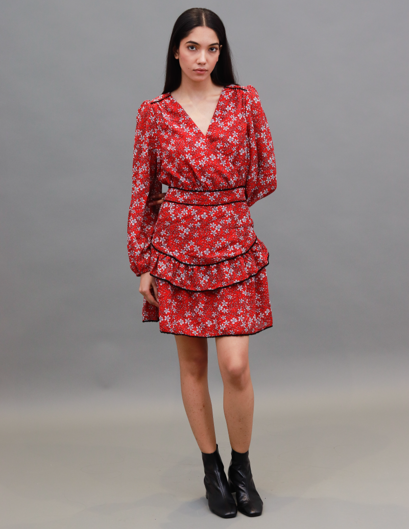 Women Red Floral Fit & Flare Dress