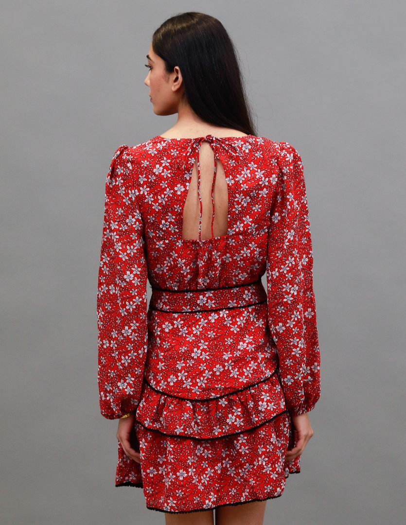 Women Red Floral Fit & Flare Dress