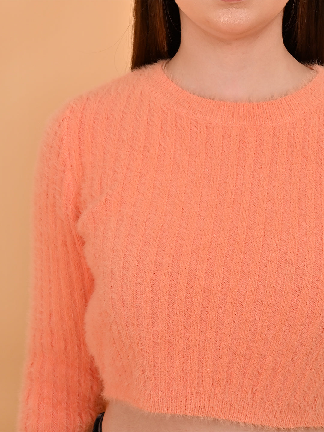 Women Orange Ribbed Sweater