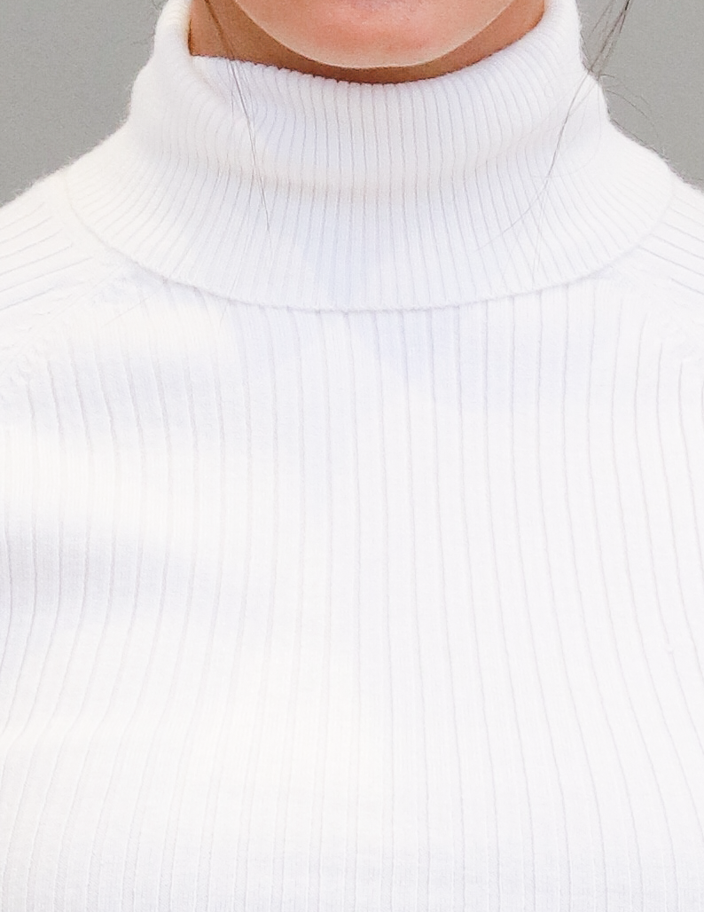 Women White Ribbed Turtleneck