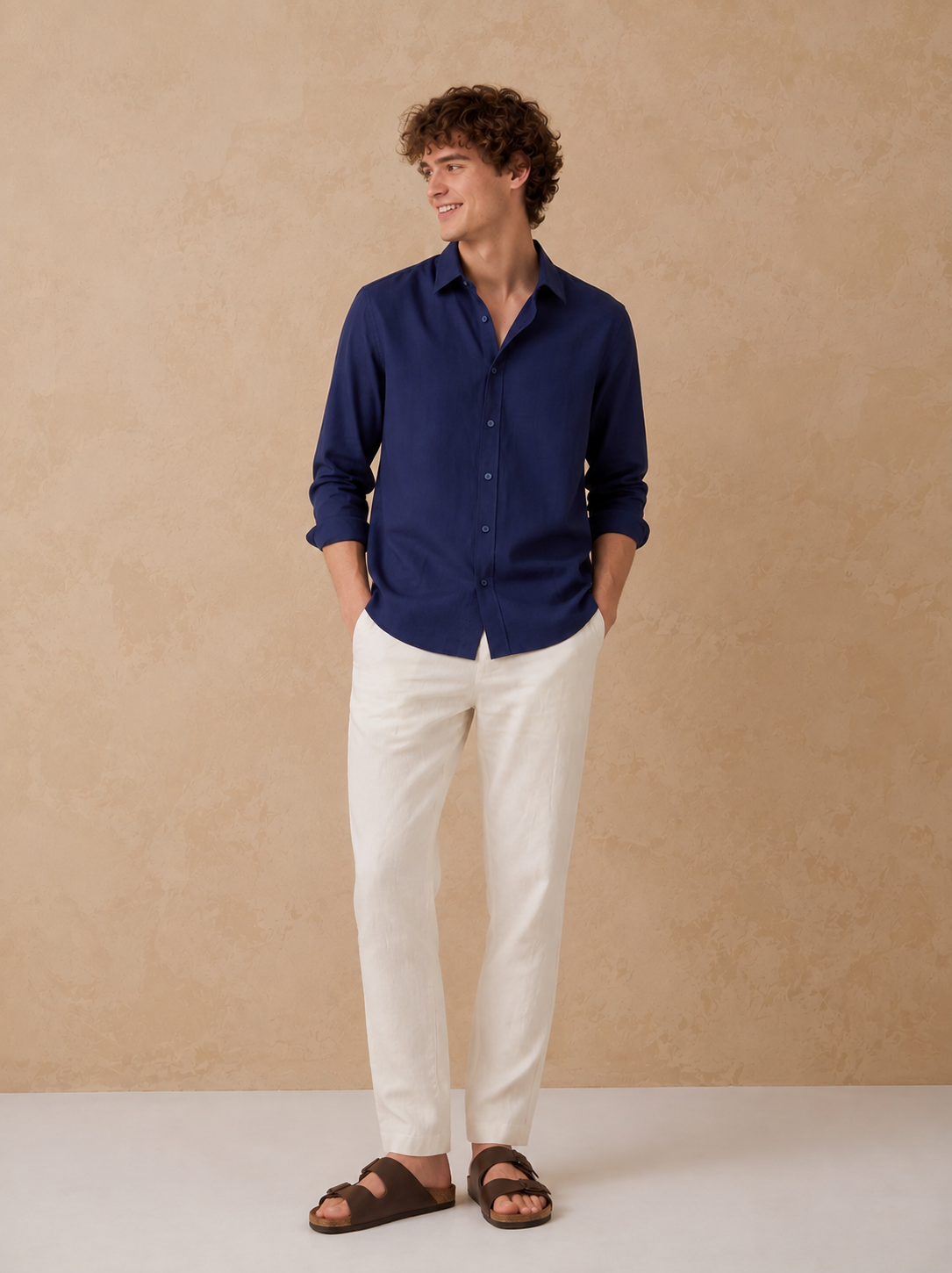 Men Navy Minimal Long Sleeve Shirt
