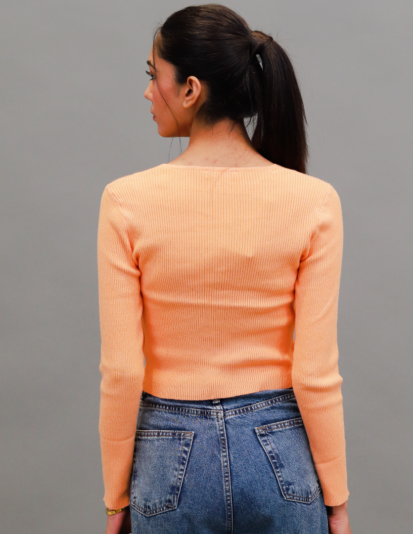 Women Orange Cropped Wrap Cardigan