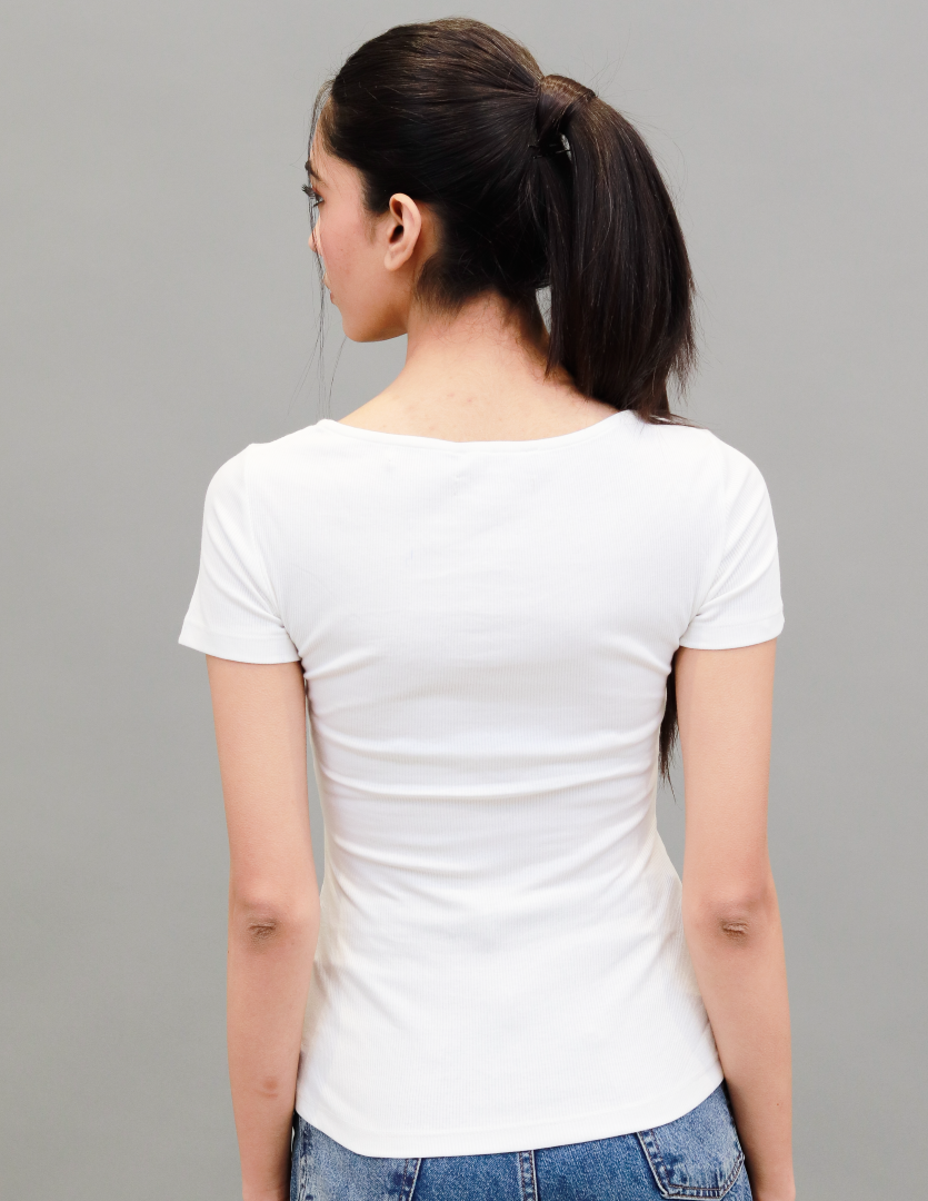 Women White Henley Neck T Shirt