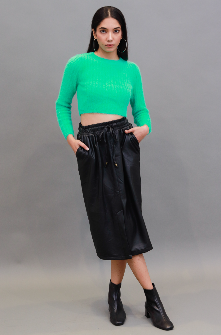 Women Black Faux Leather Skirt