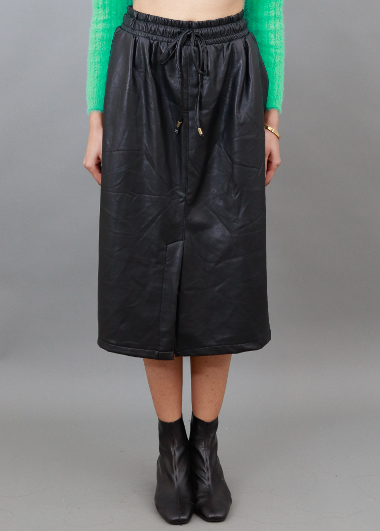 Women Black Faux Leather Skirt