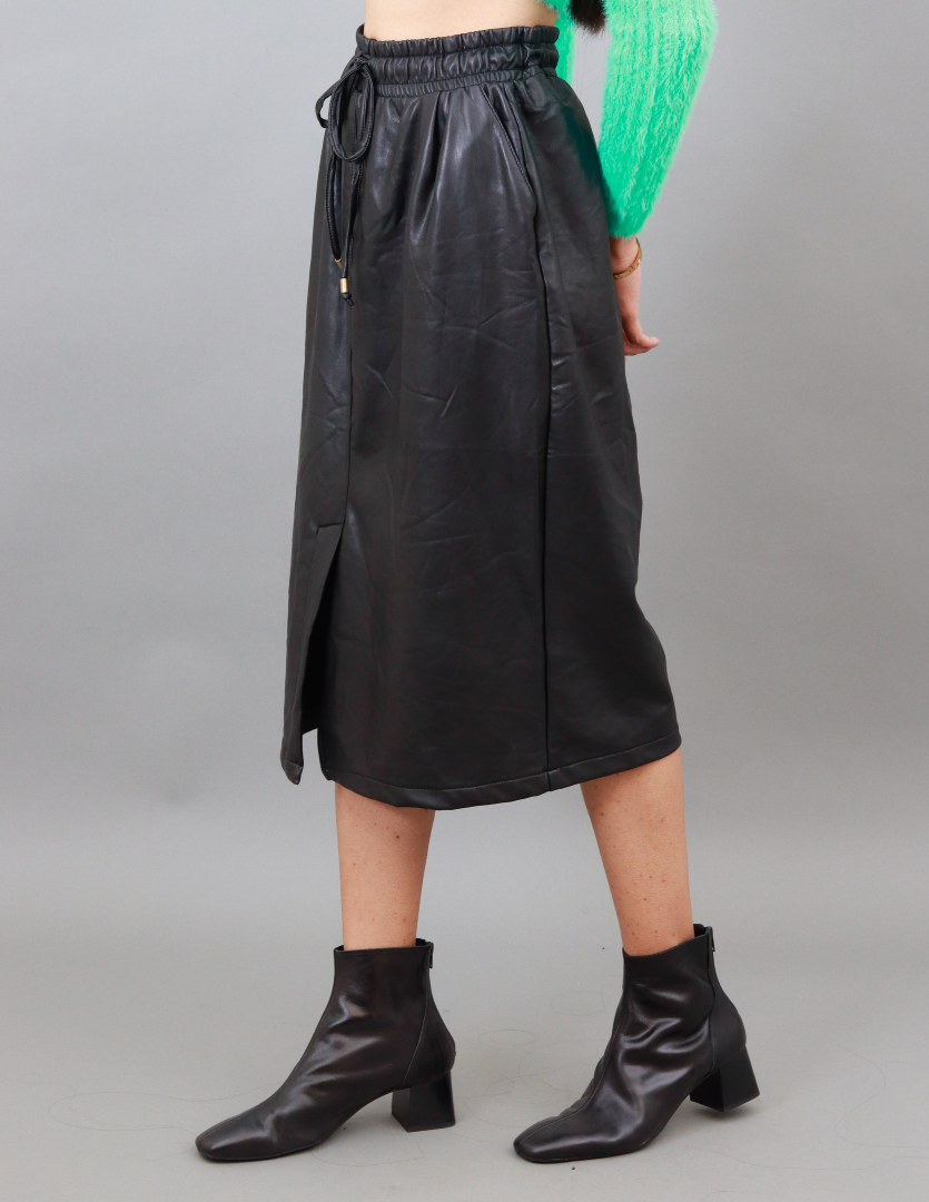 Women Black Faux Leather Skirt