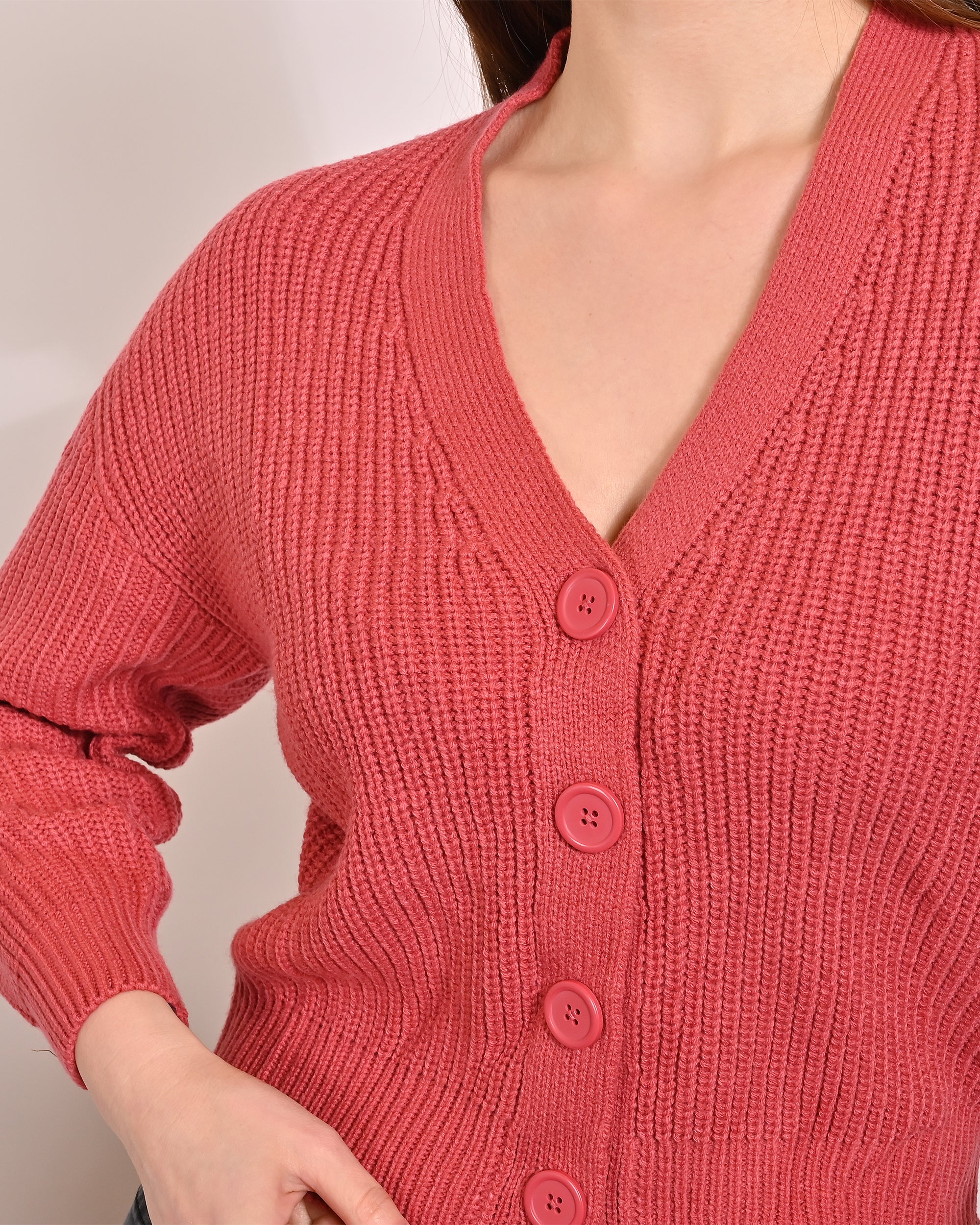 Women Red Short Cardi