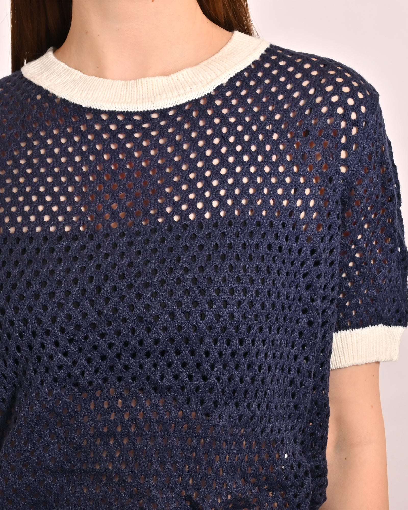 Women Dark Blue Crochet Mesh Top