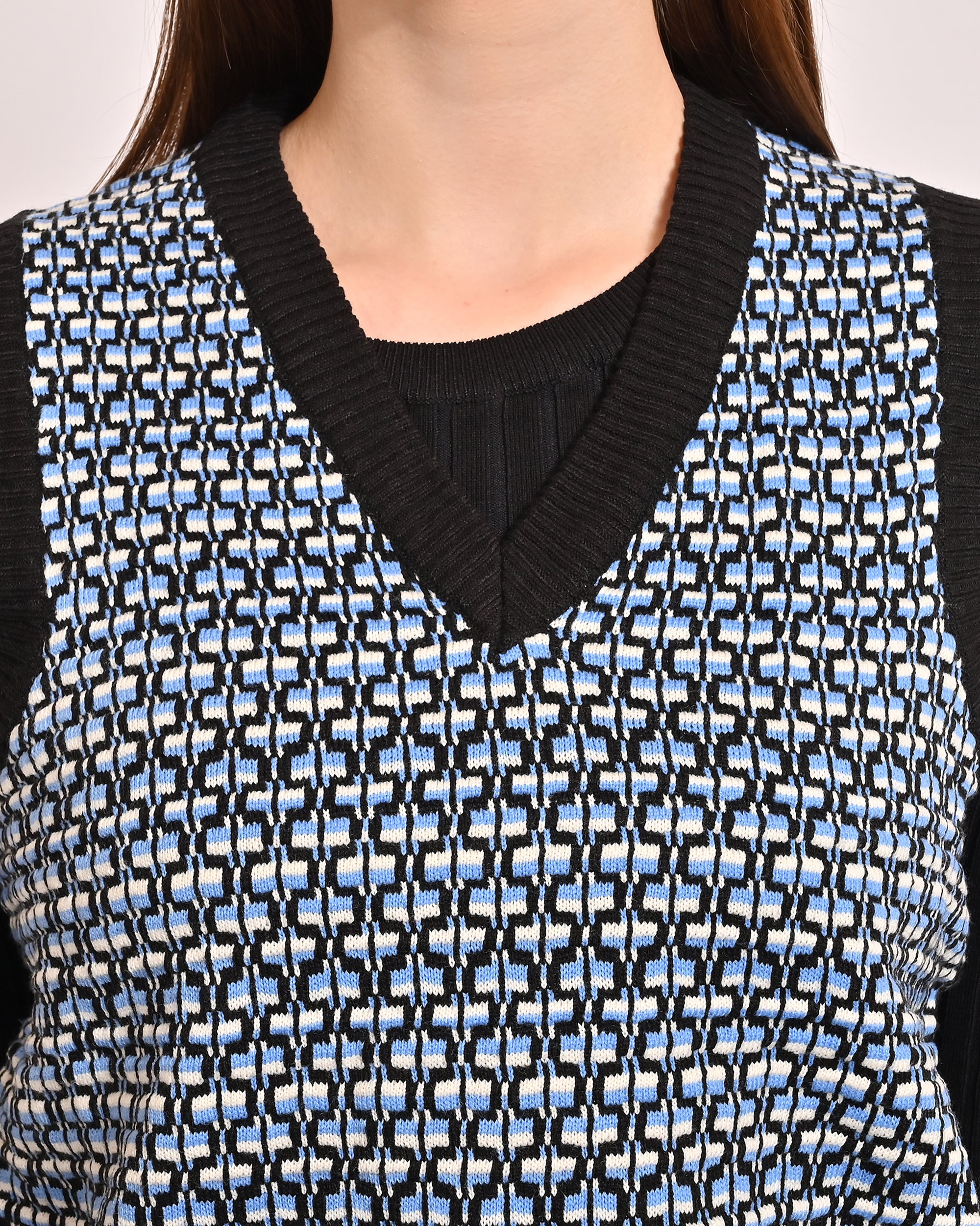 Women Blue V Neck Vest Sweater