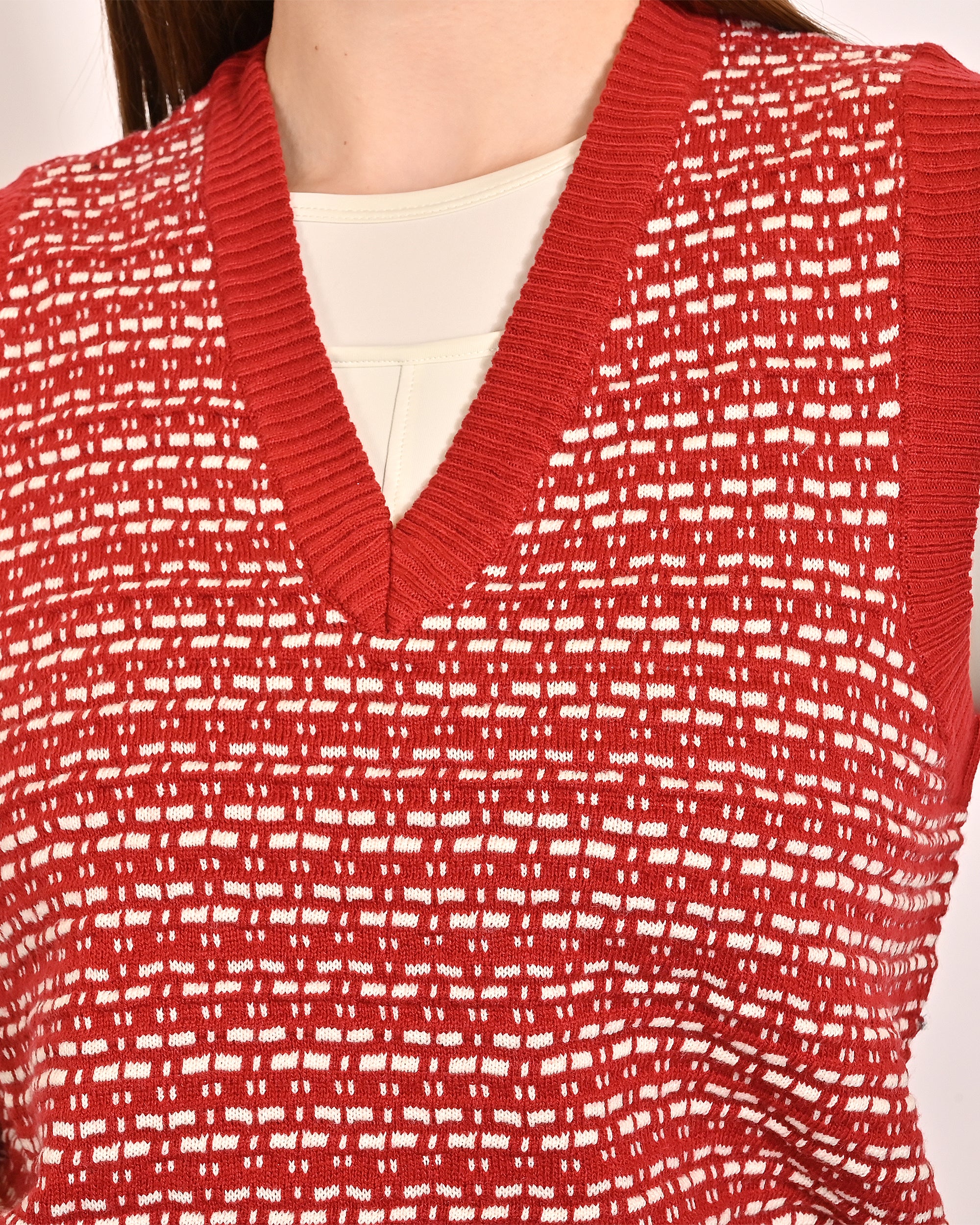 Women Red V Neck Vest Sweater