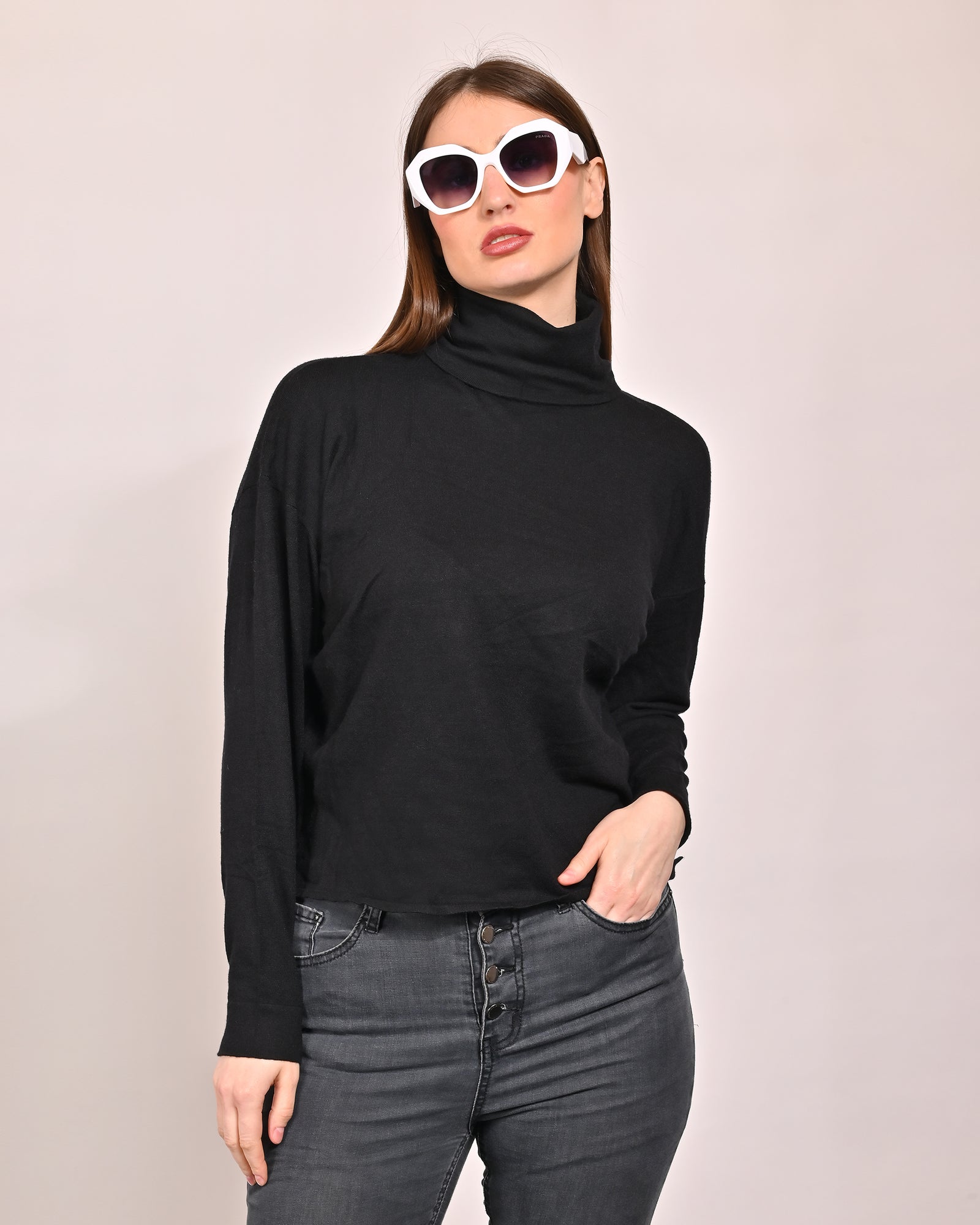 Women Black High Neck Sweater