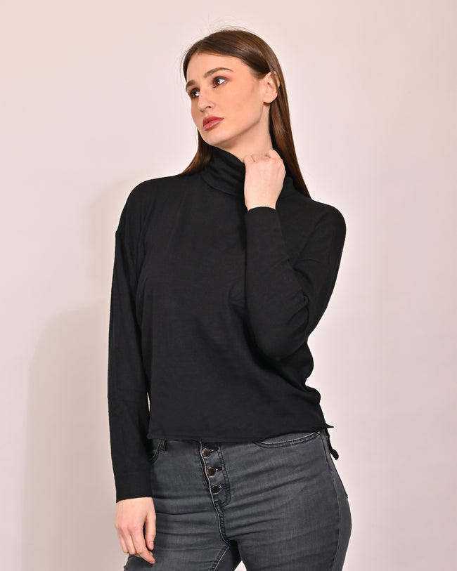 Women Black High Neck Sweater - Main Image