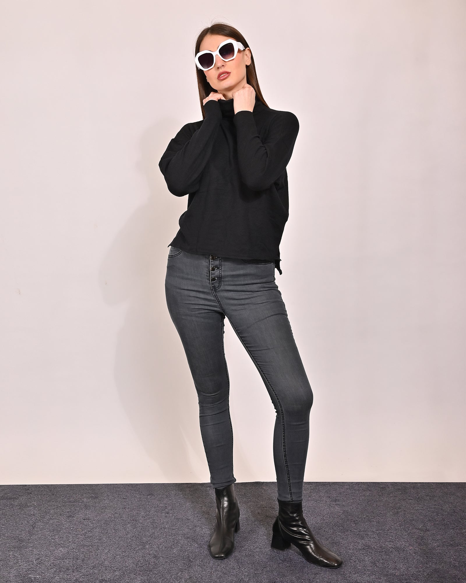 Women Black High Neck Sweater