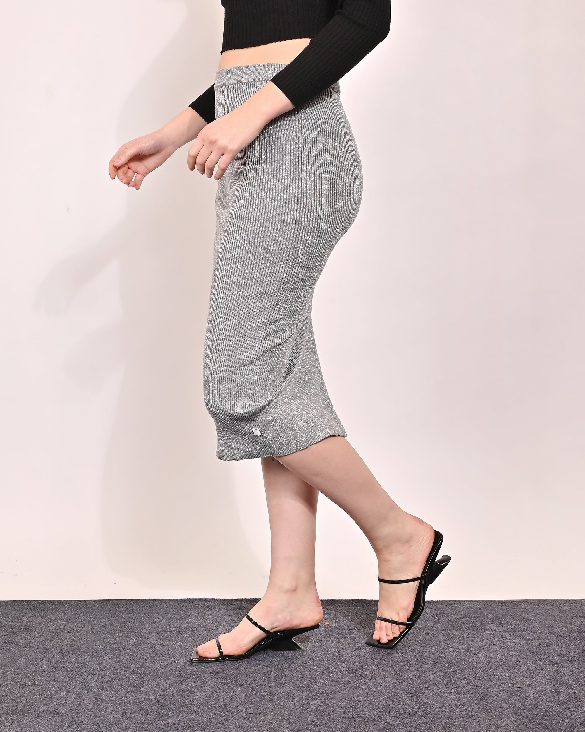 Women Grey Midi Pencil Skirt