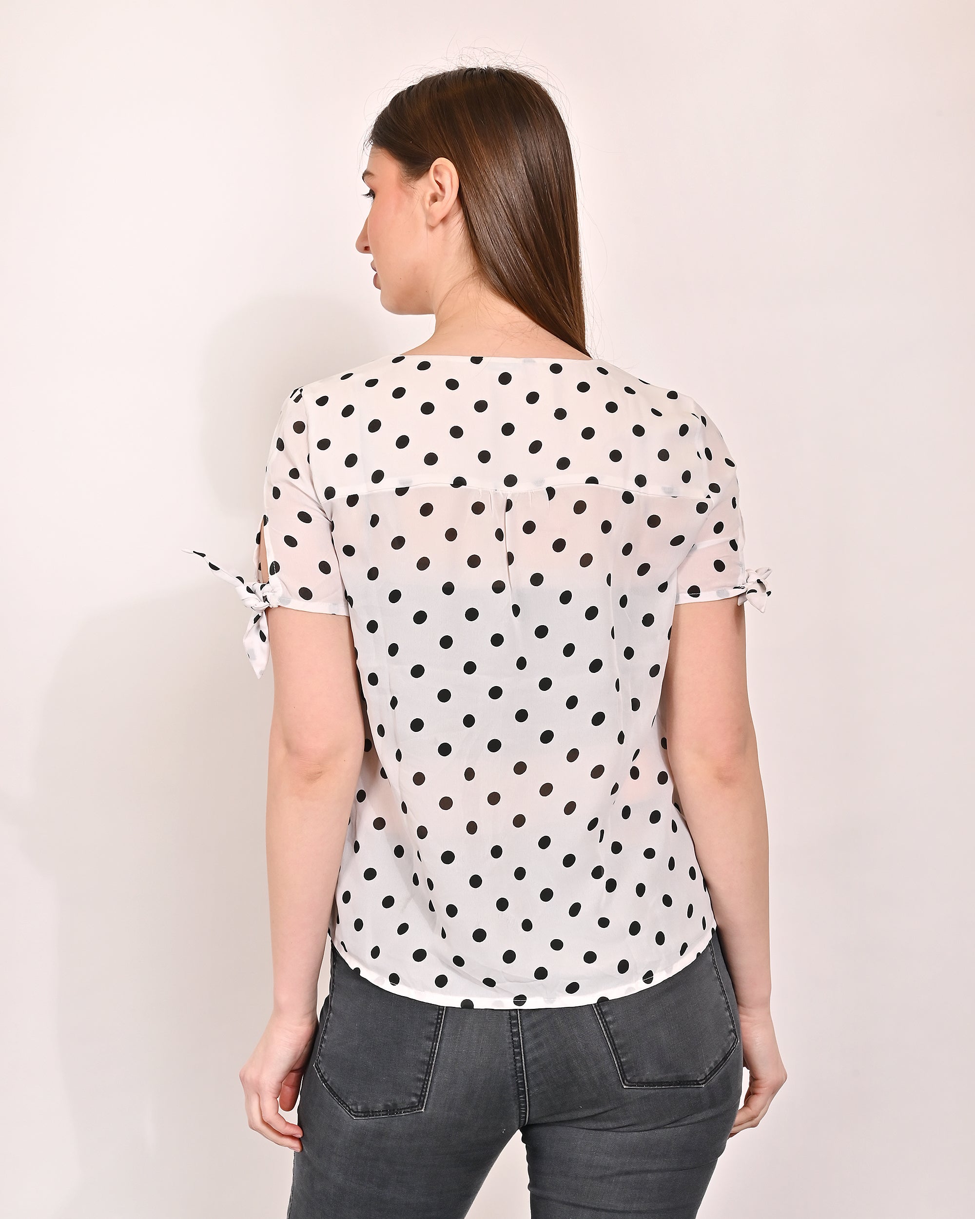 Women Polka Dot V Neck Top