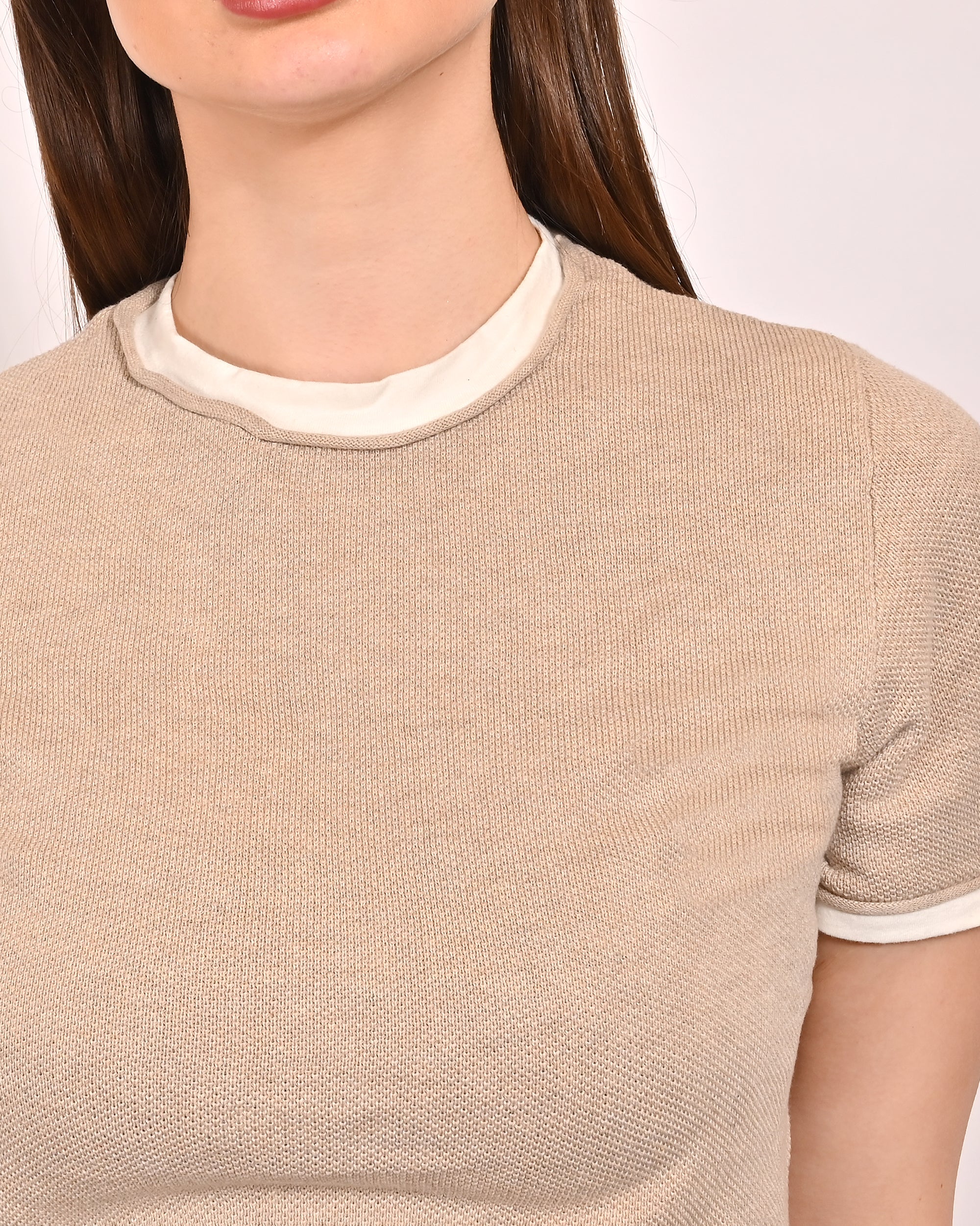 Women Beige Round Neck Top