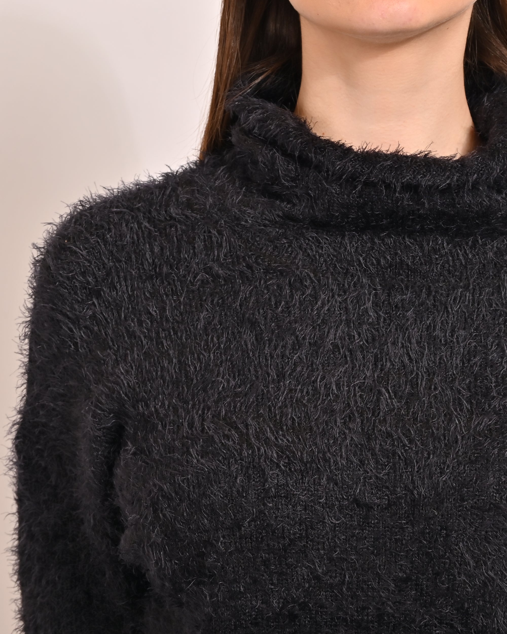 Women Black Faux Fur Sweater