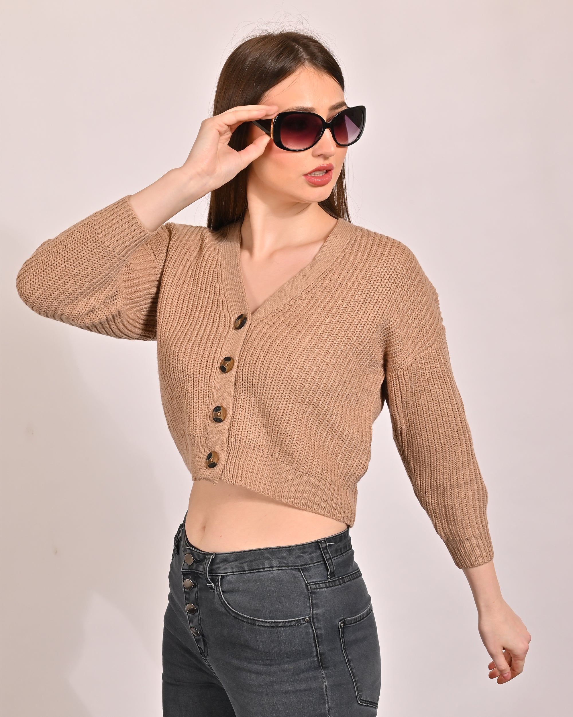 Women Beige Short Cardigan