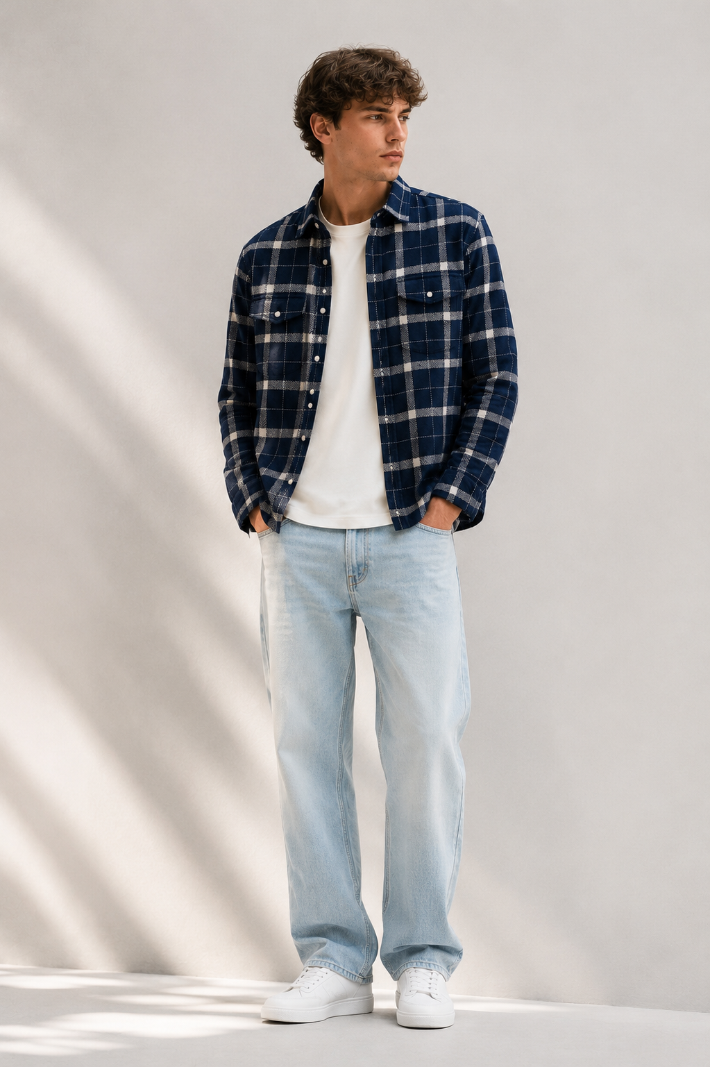 Men Navy Modern Check Shirt