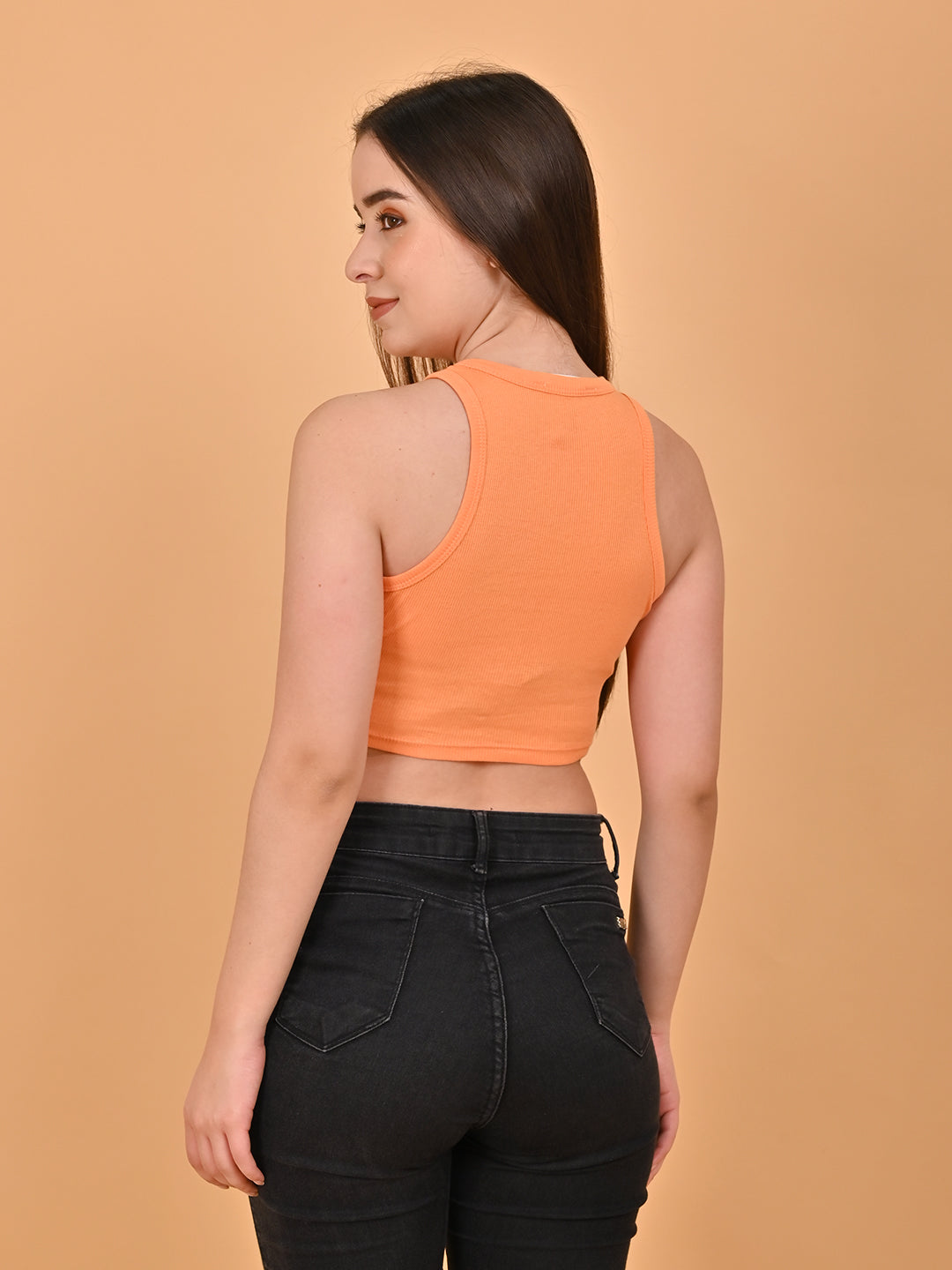 Women Orange Scoop Neck Tank