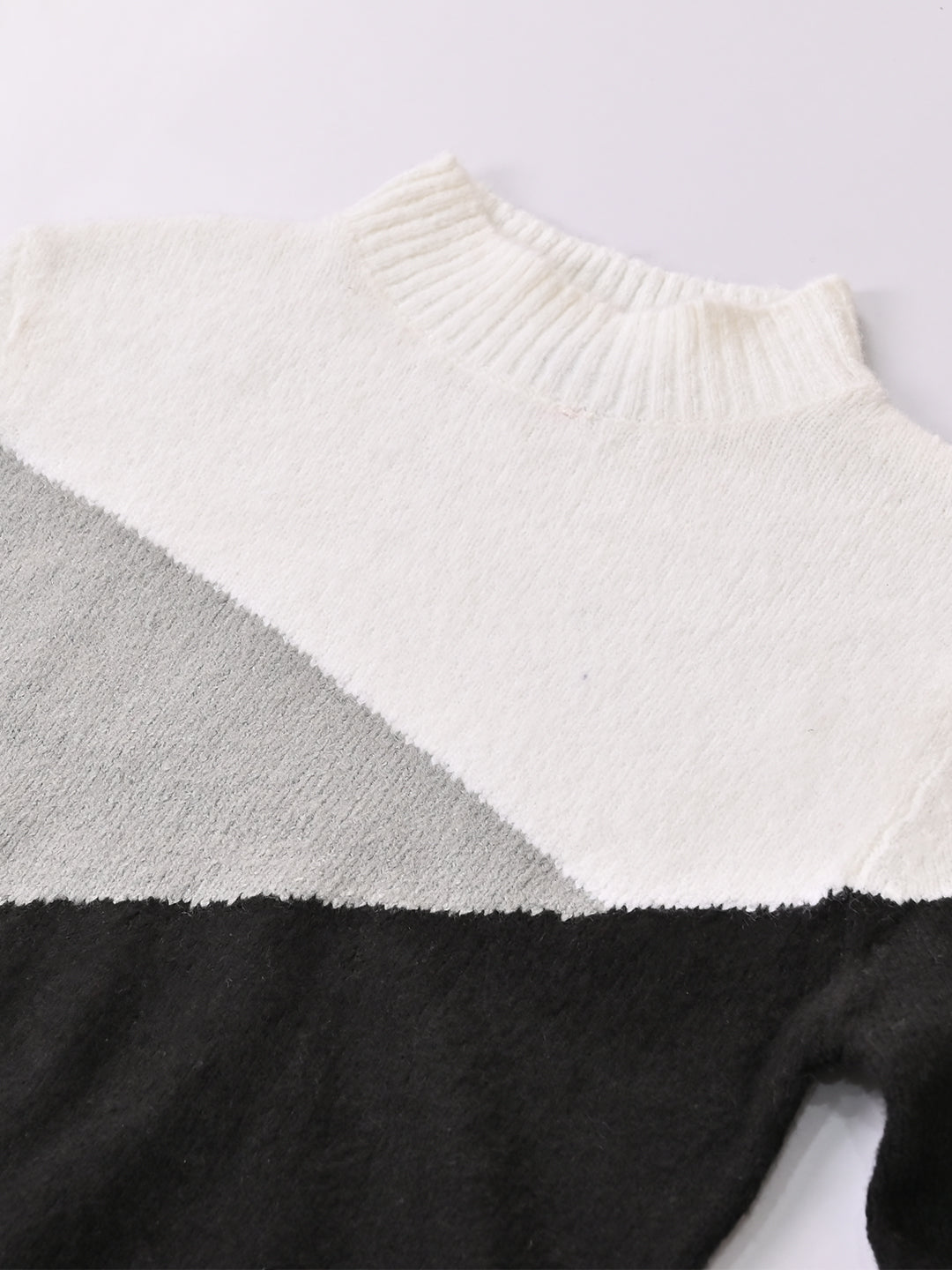 Women Colorblock Cropped High Neck Sweater