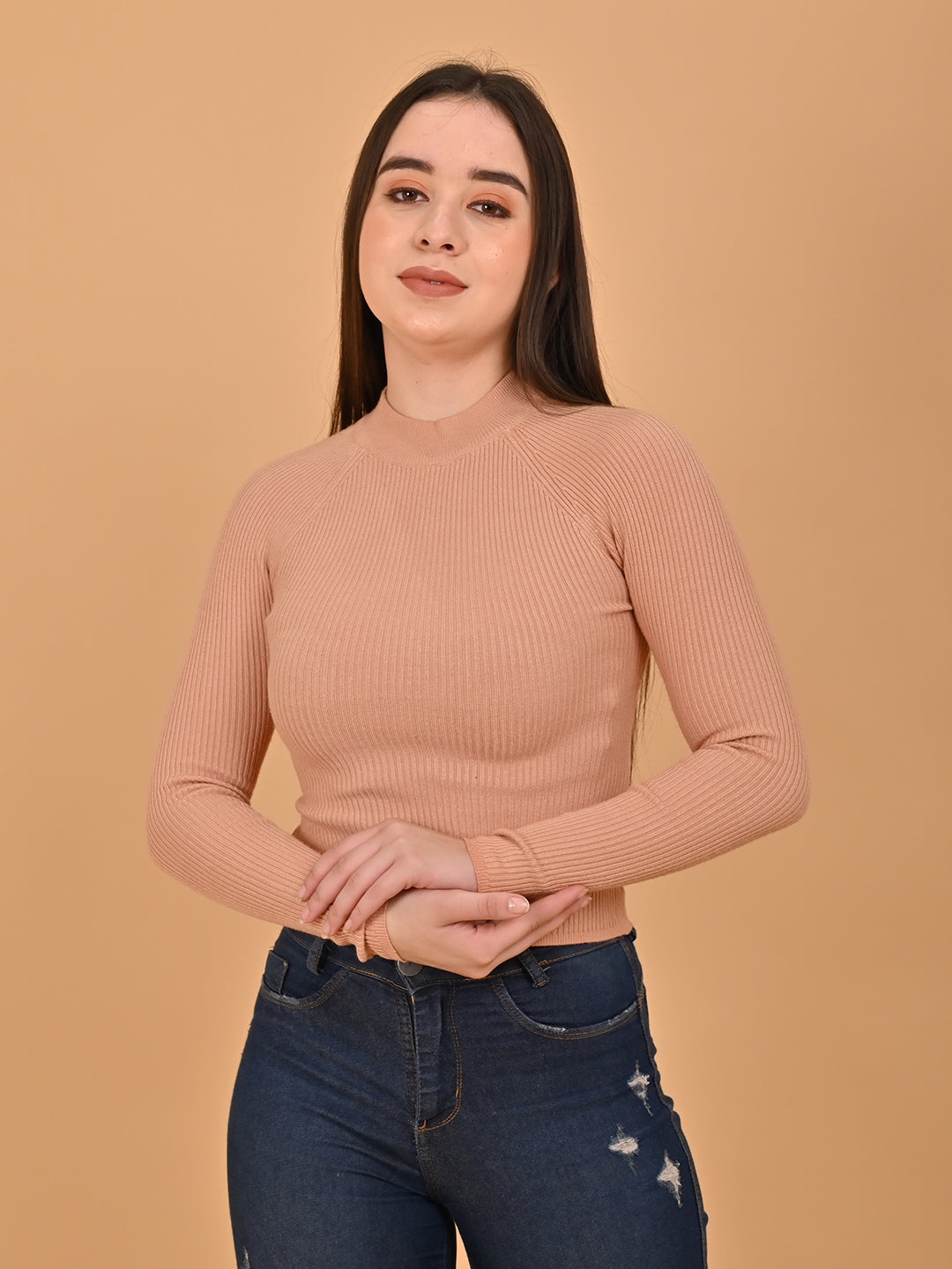 Women Peach Turtleneck Sweater