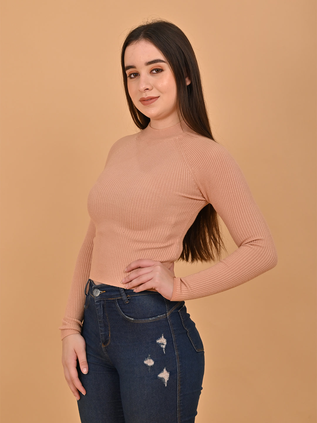 Women Peach Turtleneck Sweater