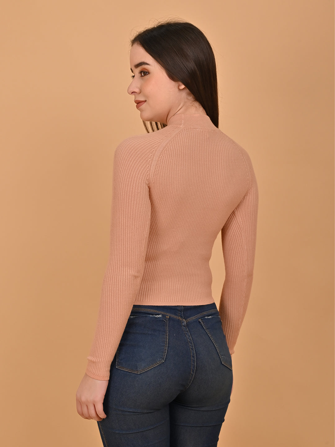 Women Peach Turtleneck Sweater