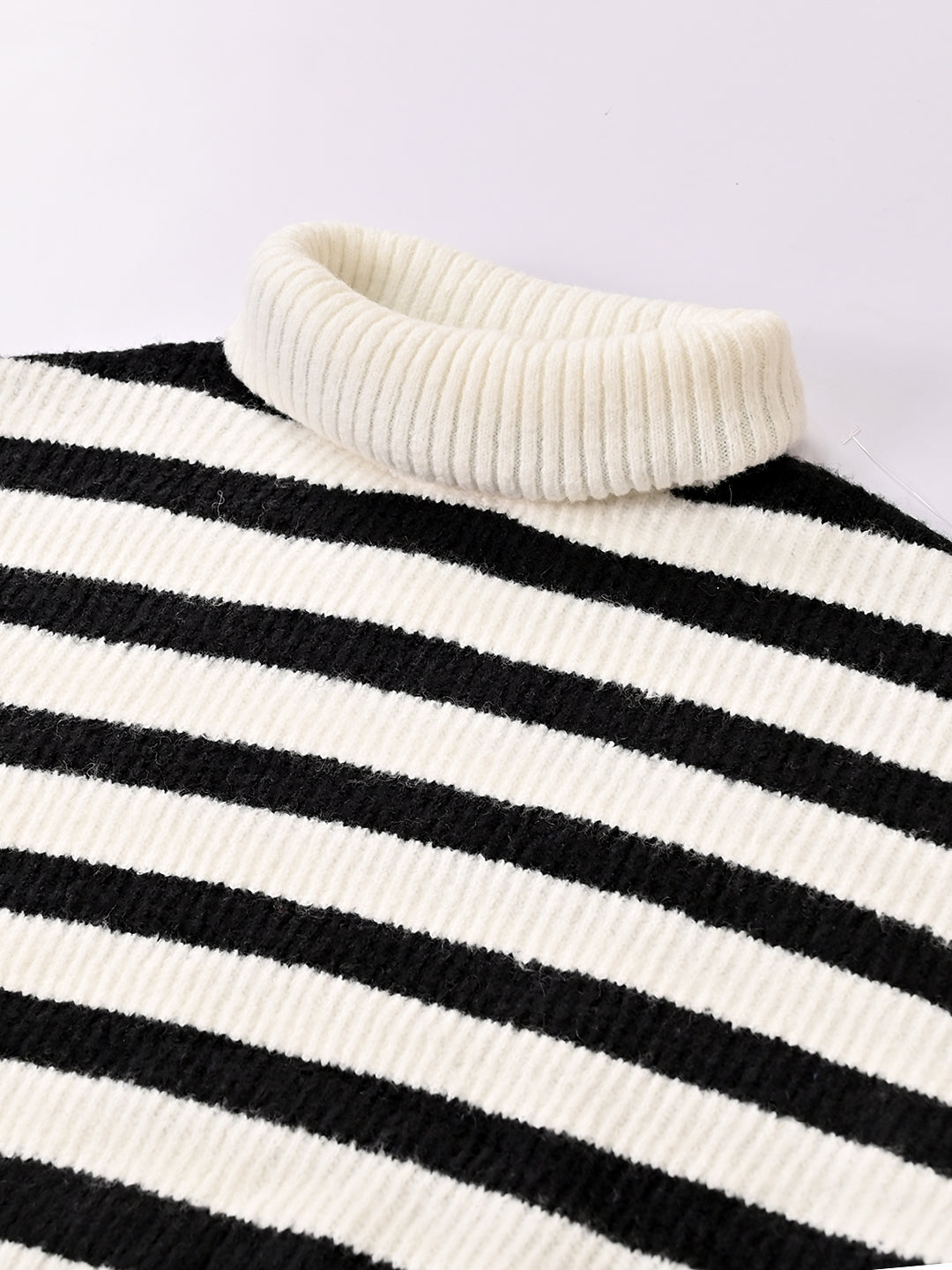 Women Black Striped Loose Drop Shoulder Sweater