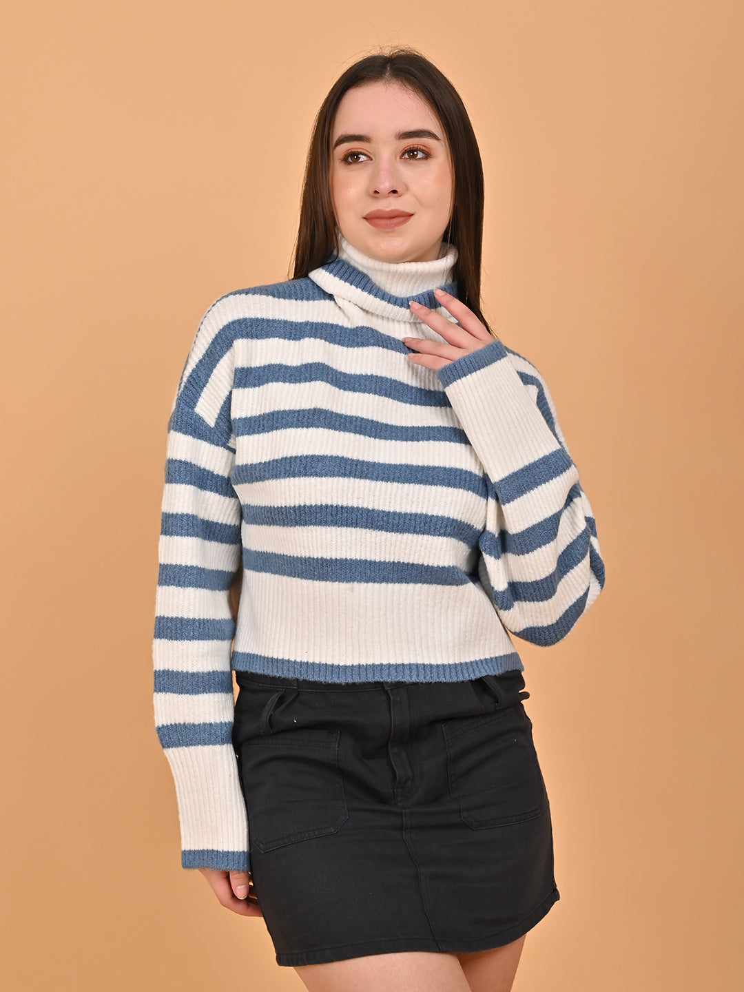  blue drop shoulder sweater for women